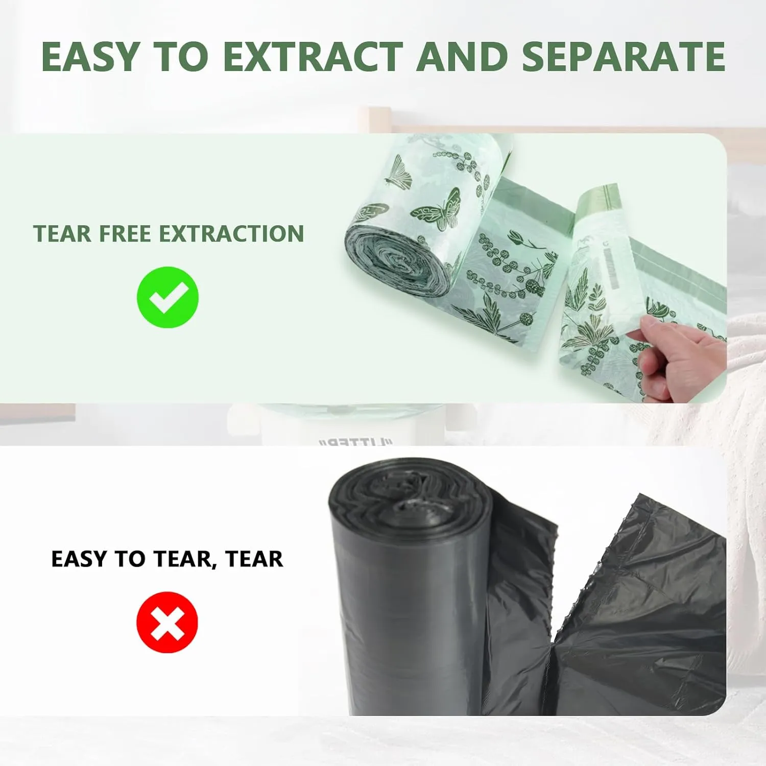 8 Gallon Trash Bags with Butterfly Printed & Sweet Wormwood Scent, Drawstring Medium Garbage Bags, Tear-Resistant & Fragrant Trash Can Liners, Trash Bags 8 Gallon for Home/Office, 75 Counts