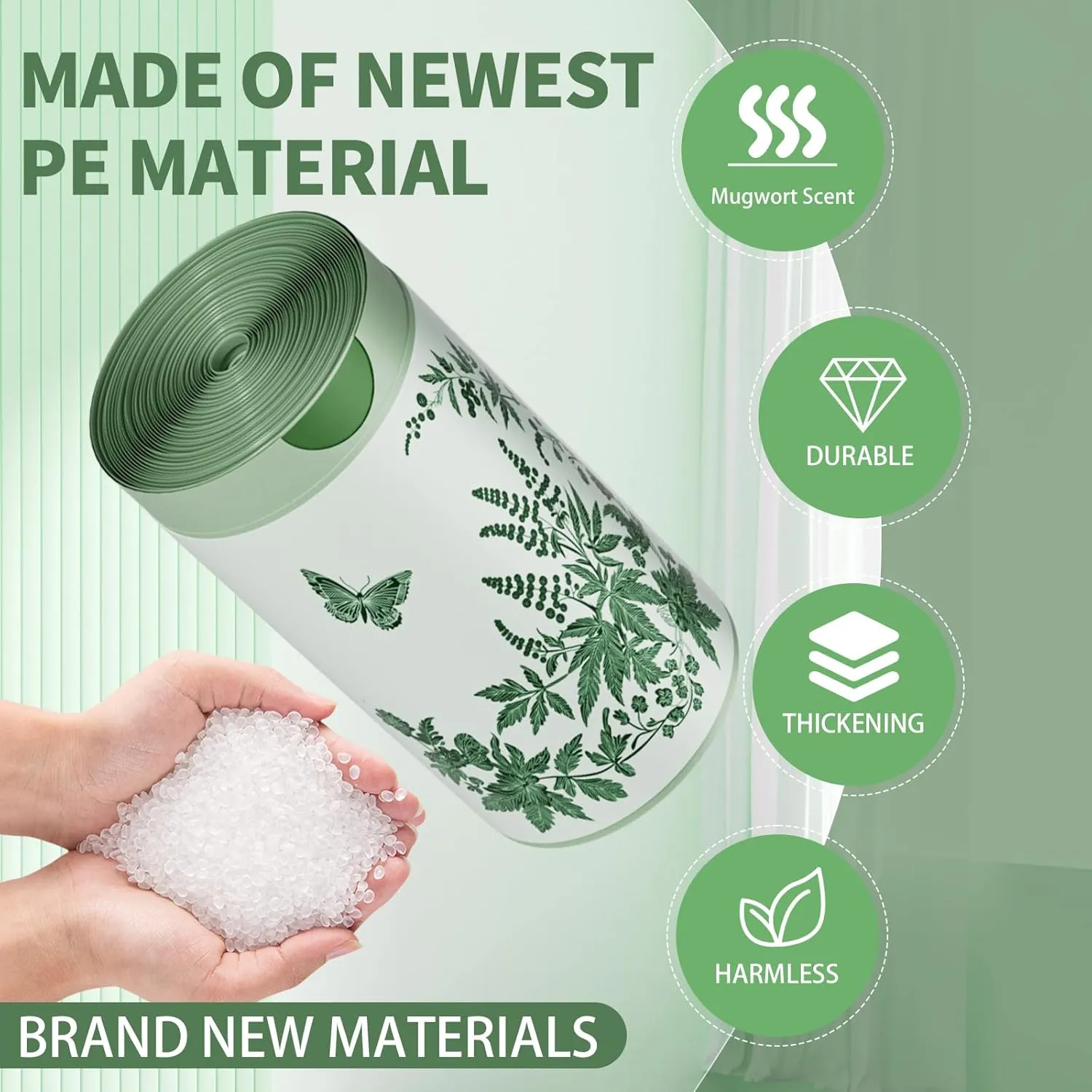 8 Gallon Trash Bags with Butterfly Printed & Sweet Wormwood Scent, Drawstring Medium Garbage Bags, Tear-Resistant & Fragrant Trash Can Liners, Trash Bags 8 Gallon for Home/Office, 75 Counts