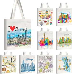 9 Pcs Chicago Tote Canvas Bags Souvenir Gift Grocery Shopping Bag for Travel Gifts