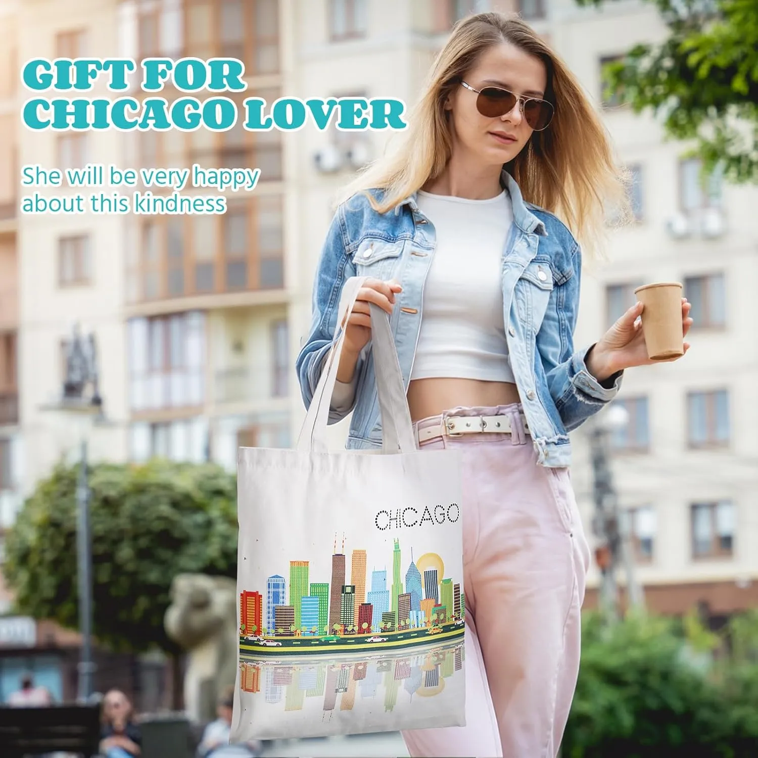 9 Pcs Chicago Tote Canvas Bags Souvenir Gift Grocery Shopping Bag for Travel Gifts