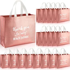 Abbylike 24 Pcs Thank You Gift Bags Bulk, Reusable Employee Appreciation Gift Bags with Handle for CNA Graduation Teacher Staff Volunteer Birthday Party Favors, 12.2 x 11 x 4.7 Inches(Rose Gold)