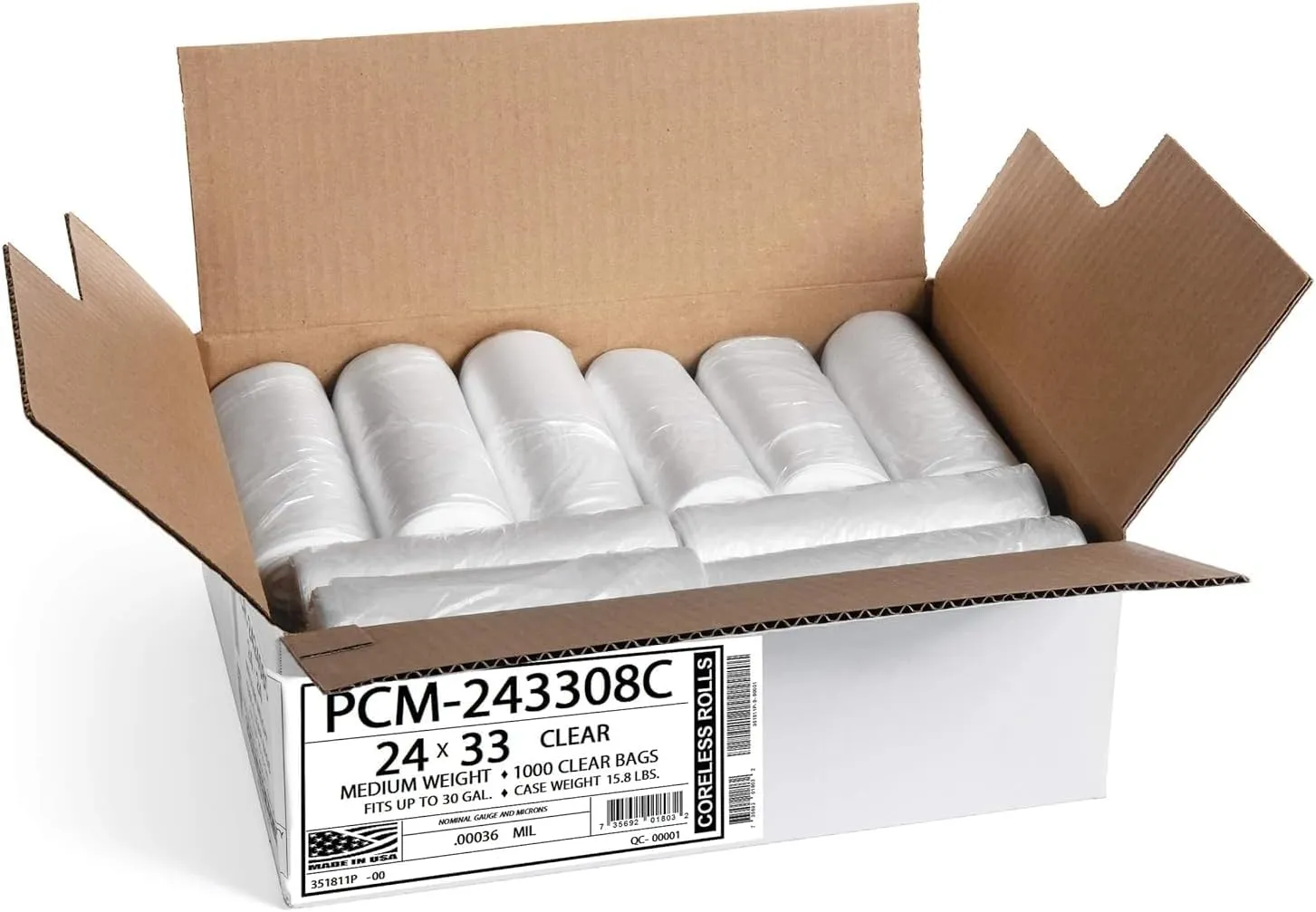 Aluf Plastics 12-16 Gallon Clear Trash Bags (1000 Count) - 24" x 33" - PCM Series Premium High Density 8 Micron Equivalent Garbage Bags for Bathroom, Office, Industrial, Commercial, Janitorial