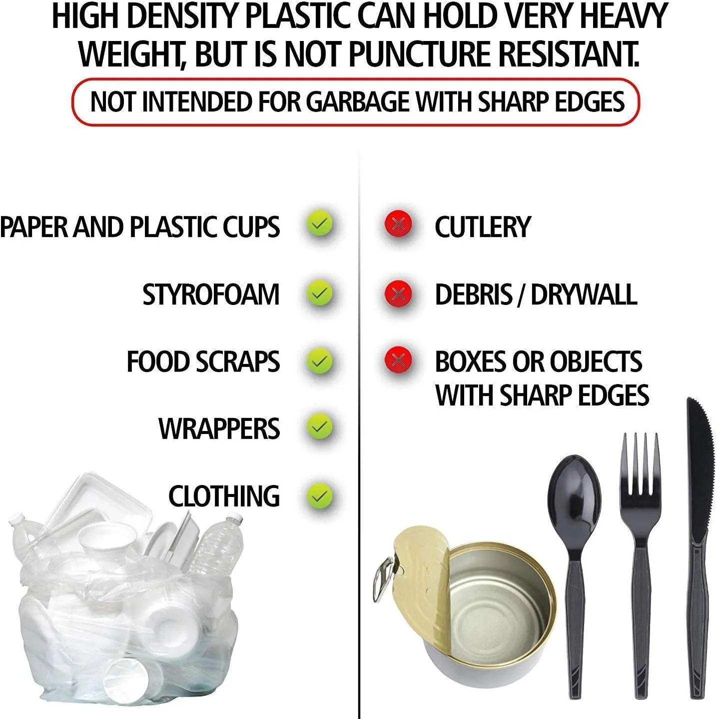 Aluf Plastics High Density Trash Bags, 10 Gallon, 1000 Count, 6 Micron (eq), 24" x 24", Clear, for Bathroom, Office, Industrial, Commercial, Janitorial, Municipal, Recycling