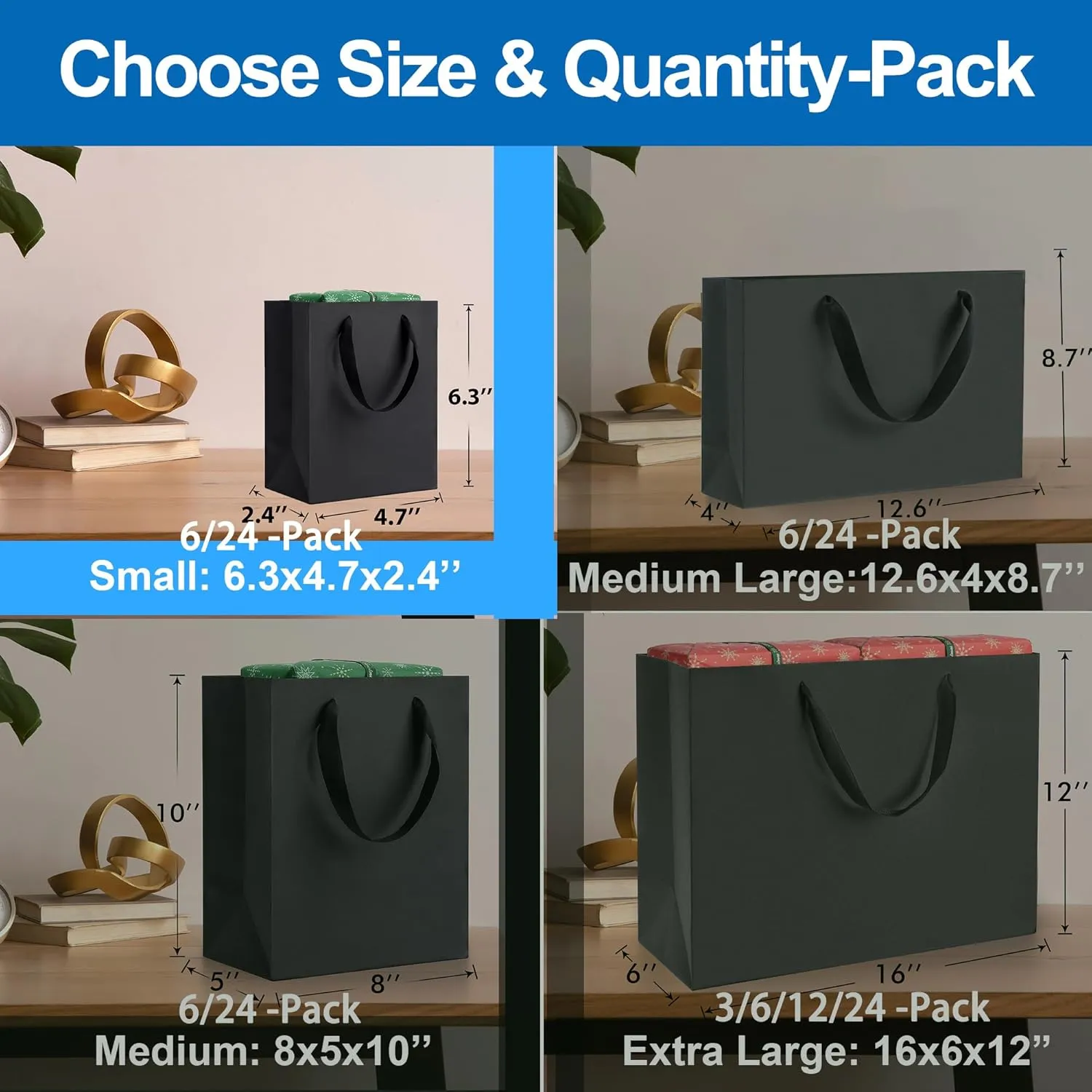 Argivean Small Black Gift Bags: 6pcs Mini Gift Bags With Handles Bulk 6.3x4.7x2.4 Inch For Wedding Party Birthday Business