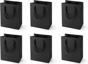 Argivean Small Black Gift Bags: 6pcs Mini Gift Bags With Handles Bulk 6.3x4.7x2.4 Inch For Wedding Party Birthday Business