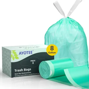 AYOTEE Compostable Trash Bags 8 Gallon Trash Bags Drawstring, 50 Count No-Tear Drawstring Waste Basket Liners 8 Gallon, 30L Unscented Biodegradable Liners for Kitchen Home Use