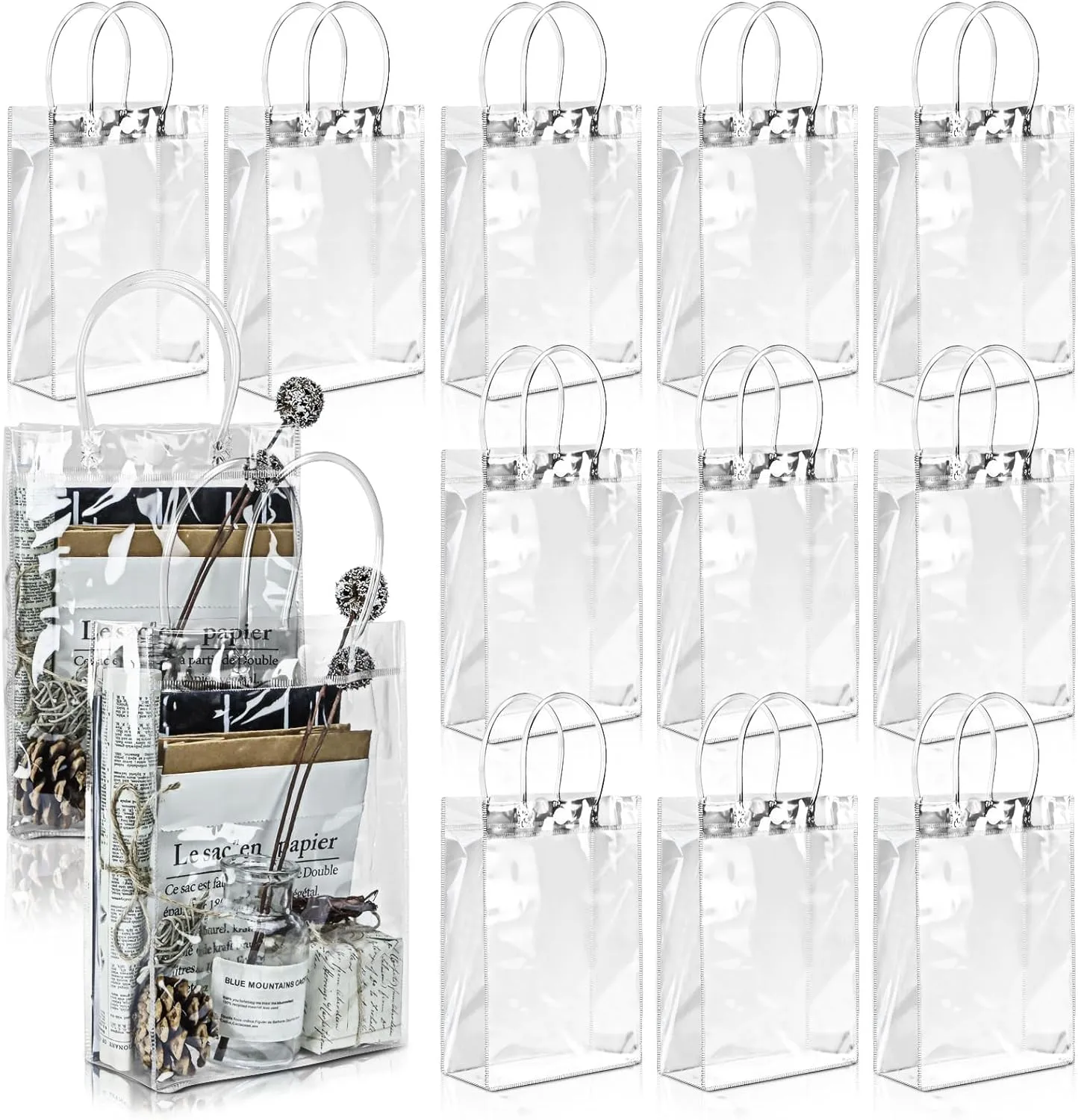 BadenBach 20 PCS Clear Gift Bags with Handles,6.3" x 9.8" x 3.1",Transparent Plastic Gift Wrap Bags Reusable Clear Party Favors Goodie Bag for Wedding Birthday Baby Shower Father's Day