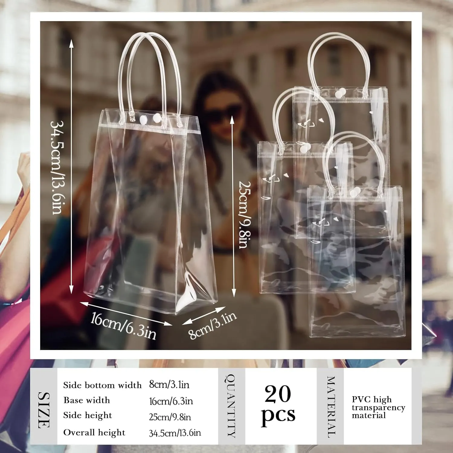 BadenBach 20 PCS Clear Gift Bags with Handles,6.3" x 9.8" x 3.1",Transparent Plastic Gift Wrap Bags Reusable Clear Party Favors Goodie Bag for Wedding Birthday Baby Shower Father's Day