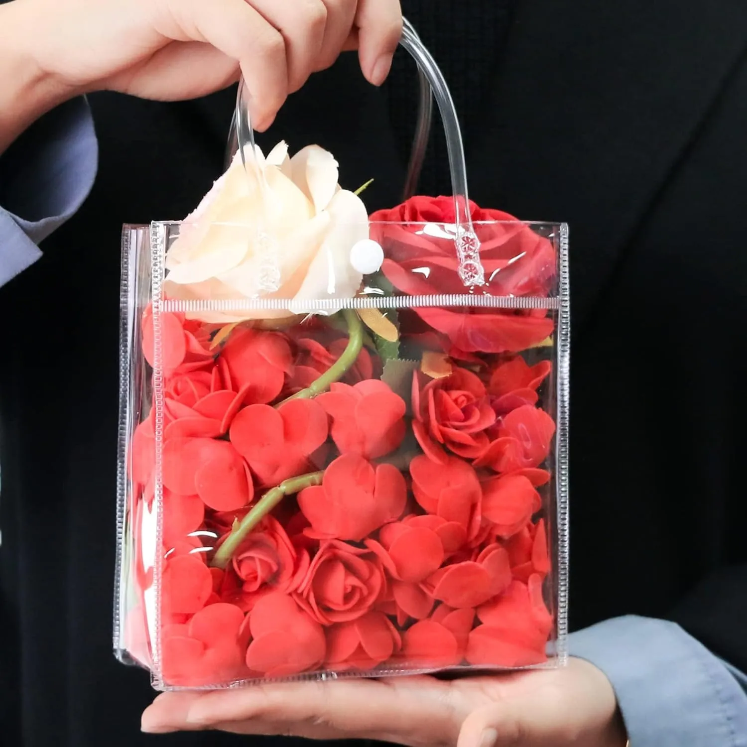 BadenBach 24 PCS Mini Clear Gift Bags with Handle,5.9" x 6.3" x 2.8",Small Transparent Plastic Gift Wrap Bags Bulk Reusable Clear Party Favor Goodie Bag for Boutique Wedding Birthday Father's Day