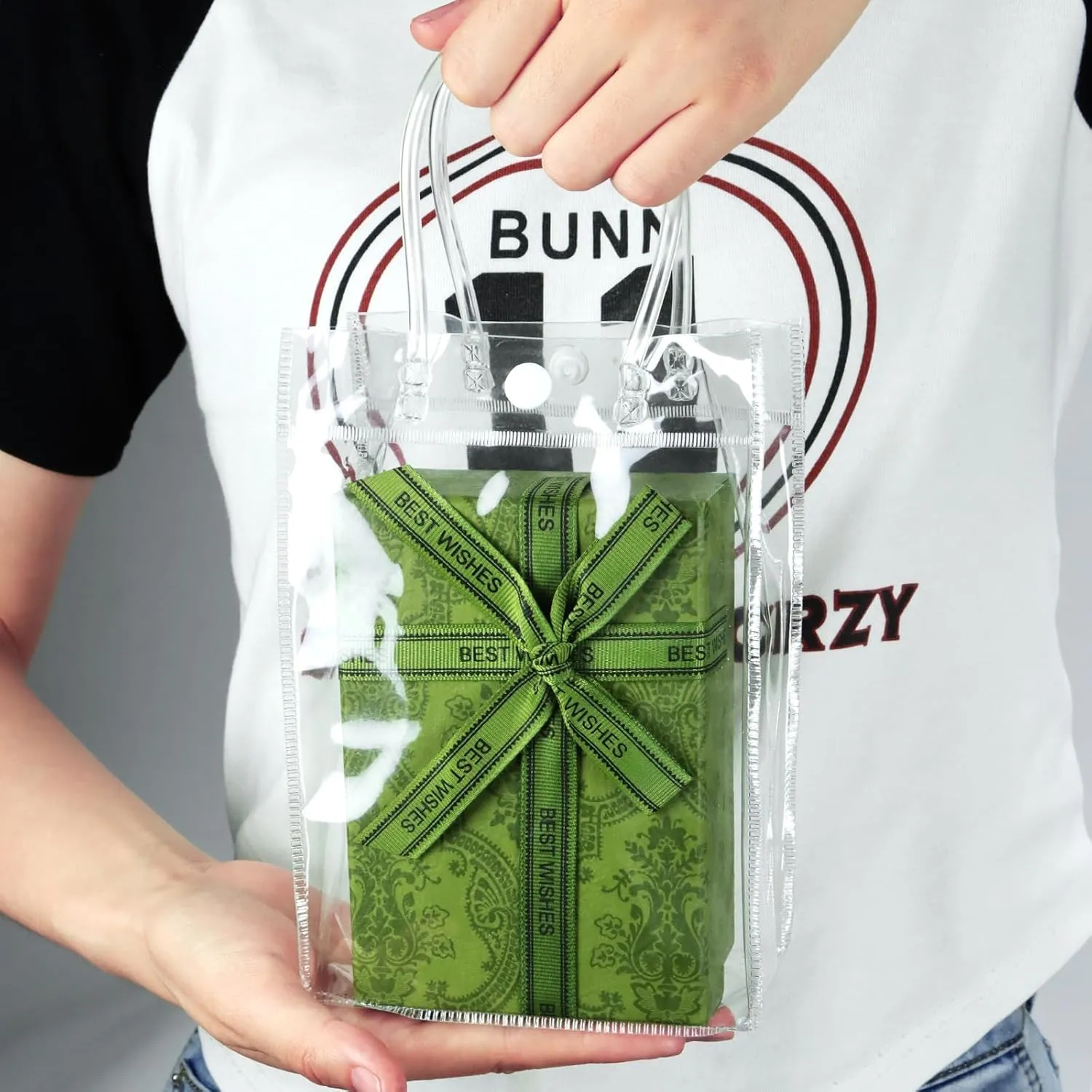 BadenBach 24 PCS Small Clear Gift Bags with Handle,5.1" x 7.5" x 2.8",Cute Transparent Plastic Gift Wrap Bags Reusable Clear Party Favor Goodie Bag for Boutique Wedding Birthday Party Father's Day