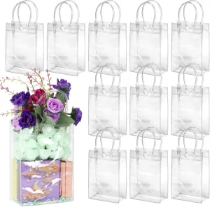 BadenBach 24 PCS Small Clear Gift Bags with Handle,5.1" x 7.5" x 2.8",Cute Transparent Plastic Gift Wrap Bags Reusable Clear Party Favor Goodie Bag for Boutique Wedding Birthday Party Father's Day