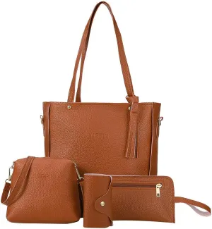 Beach Tote Bag 4 Packet Leather Solid Color Handbags Shoulder Bags Crossbody Hobo Bags Card Purse Work Travel Essential A