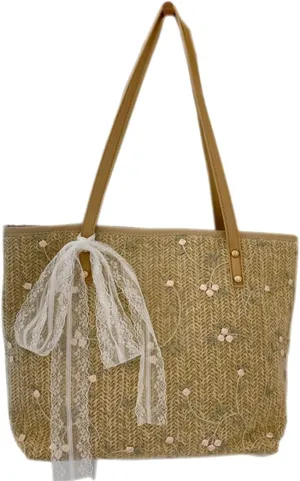 Beach Totes Soft Straw Bag for Women Hand Woven Bag for Summer Natural Chic Shoulder Bags
