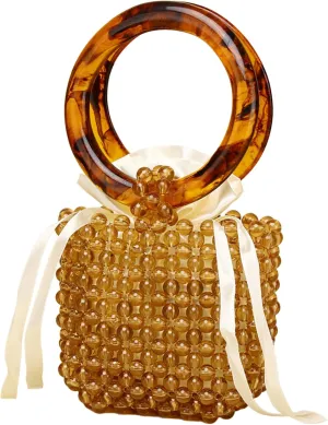 Beaded Purse Acrylic Circle Handle Evening Beaded Handbag for Women Dressy Wedding Bachelorette Party Guest Bridal Accessory