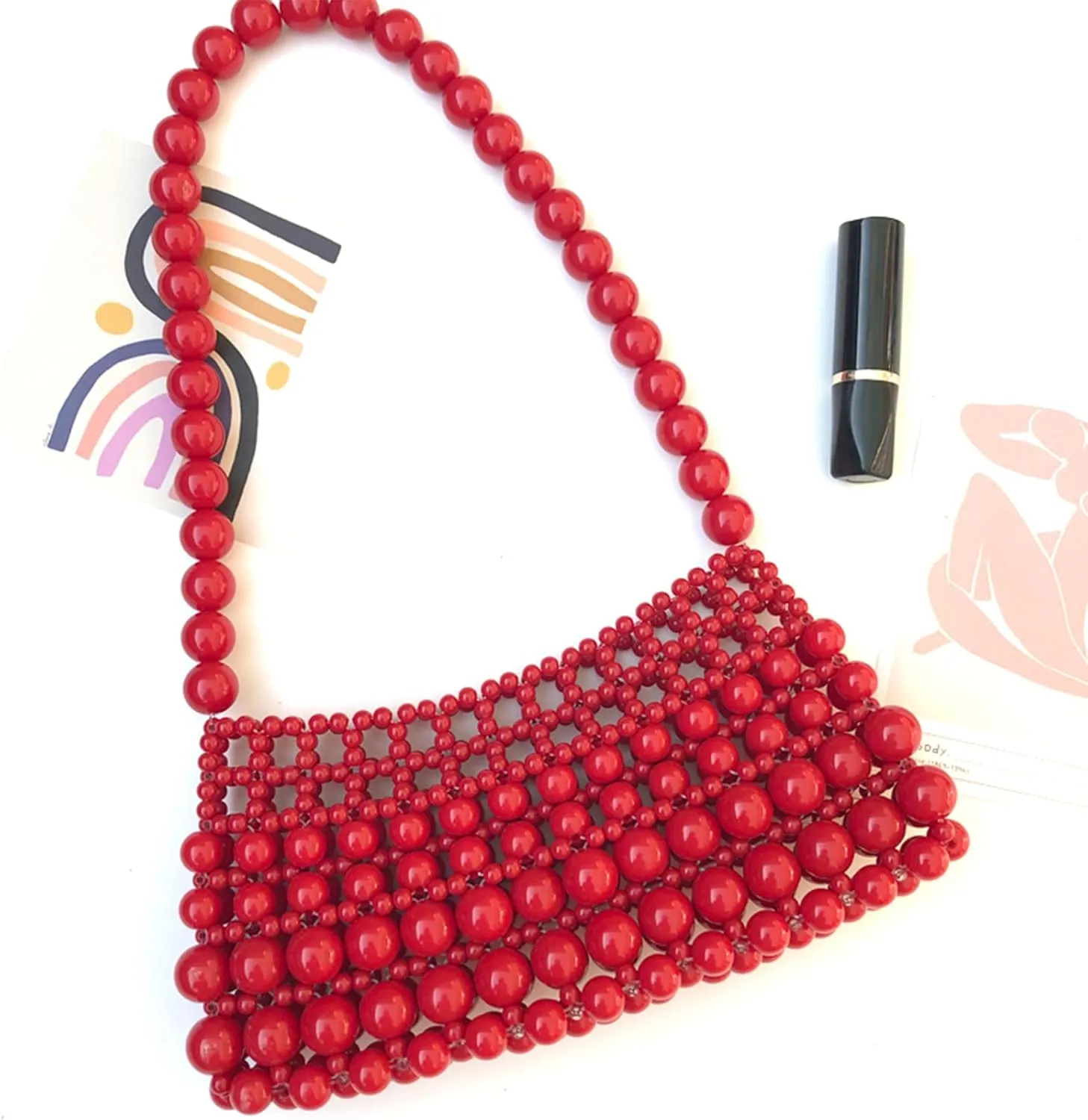 Beaded Purse Beaded Shoulder Bag for Women Y2K Fashionable Daily Use Party Going Out Sweet Streetwear Shoulder Bags