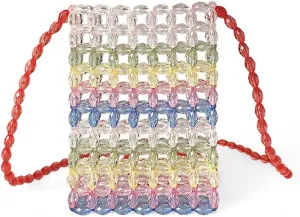 Beaded Purse Clear Acrylic Y2K Beaded Crossbody Cell Phone Bags for Women Fashionable Purse with Rope Strap Party Daily Bags