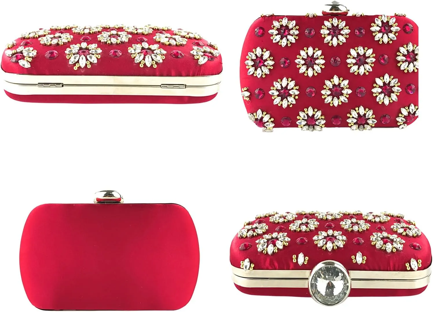 Beaded Purse Flower Print Glam Evening Beaded Clutch for Women Dressy Wedding Bachelorette Party Guest Bag Bridal Accessory