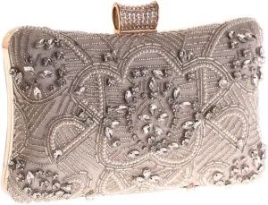 Beaded Purse for Women Evening Clutch with Rhinestone Embellishment Vintage Floral Design for Wedding Party Use