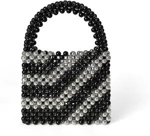 Beaded Purse Handmade Striped Mini Handbag for Women Dressy Y2K Evening Wedding Guest Bag Party Bridal Accessory Gift