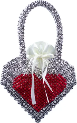 Beaded Purse Heart Evening Beaded Clutch Handbag for Women Dressy Wedding Bachelorette Party Guest Bag Bridal Accessory