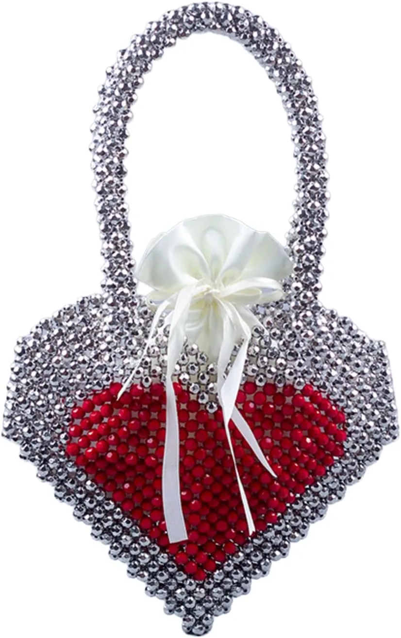 Beaded Purse Heart Evening Beaded Clutch Handbag for Women Dressy Wedding Bachelorette Party Guest Bag Bridal Accessory