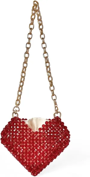 Beaded Purse Heart Handmade Bags for Women Y2K Sweet Fashionable Party Sweet Shoulder Bag for Vacation Travel Daily Use