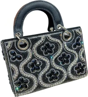 Beaded Purse hinestone Flower Print Evening Beaded Handbag for Women Dressy Wedding Guest Bag Party Bridal Accessory