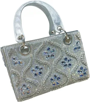 Beaded Purse hinestone Flower Print Evening Beaded Handbag for Women Dressy Wedding Guest Bag Party Bridal Accessory
