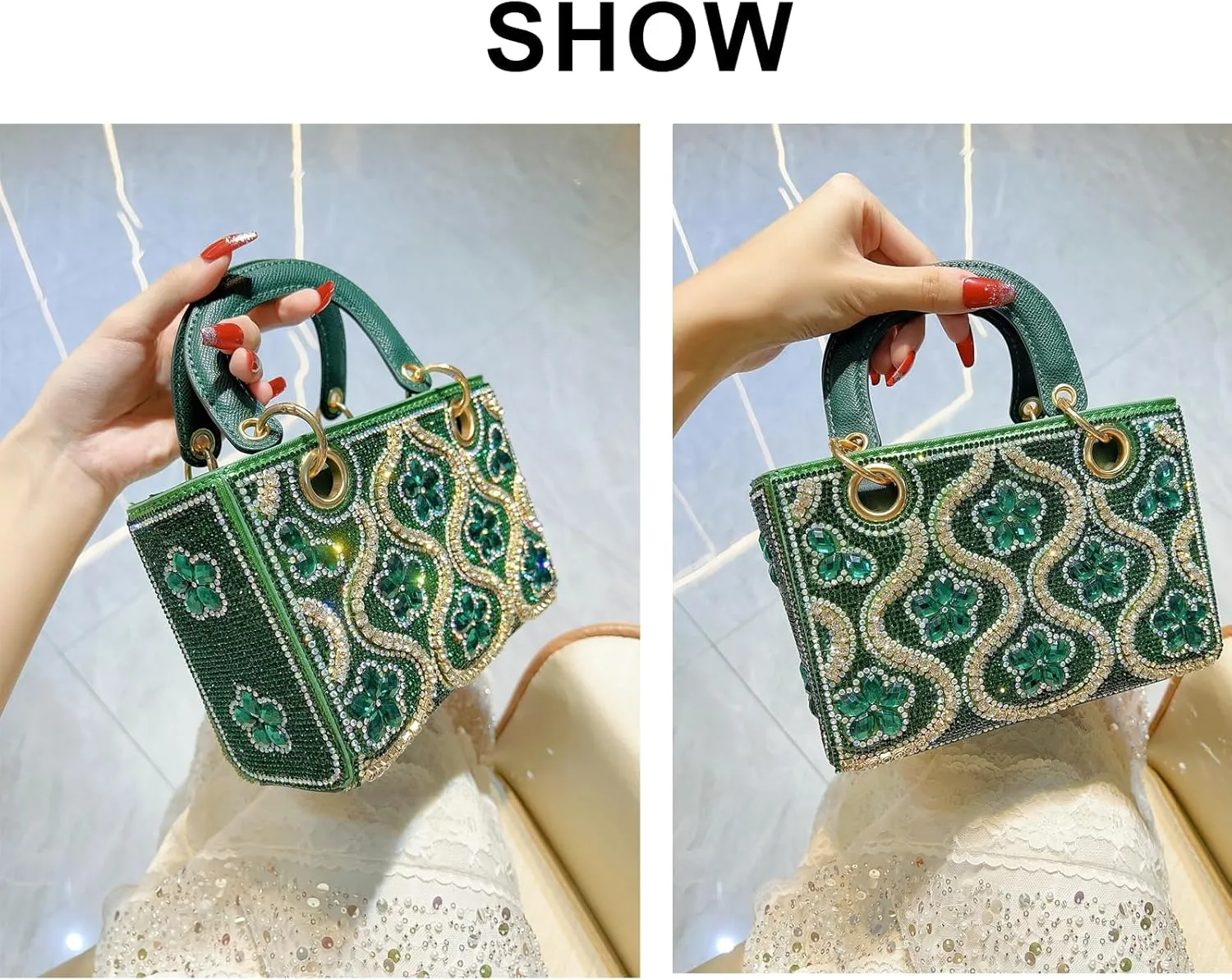 Beaded Purse hinestone Flower Print Evening Beaded Handbag for Women Dressy Wedding Guest Bag Party Bridal Accessory