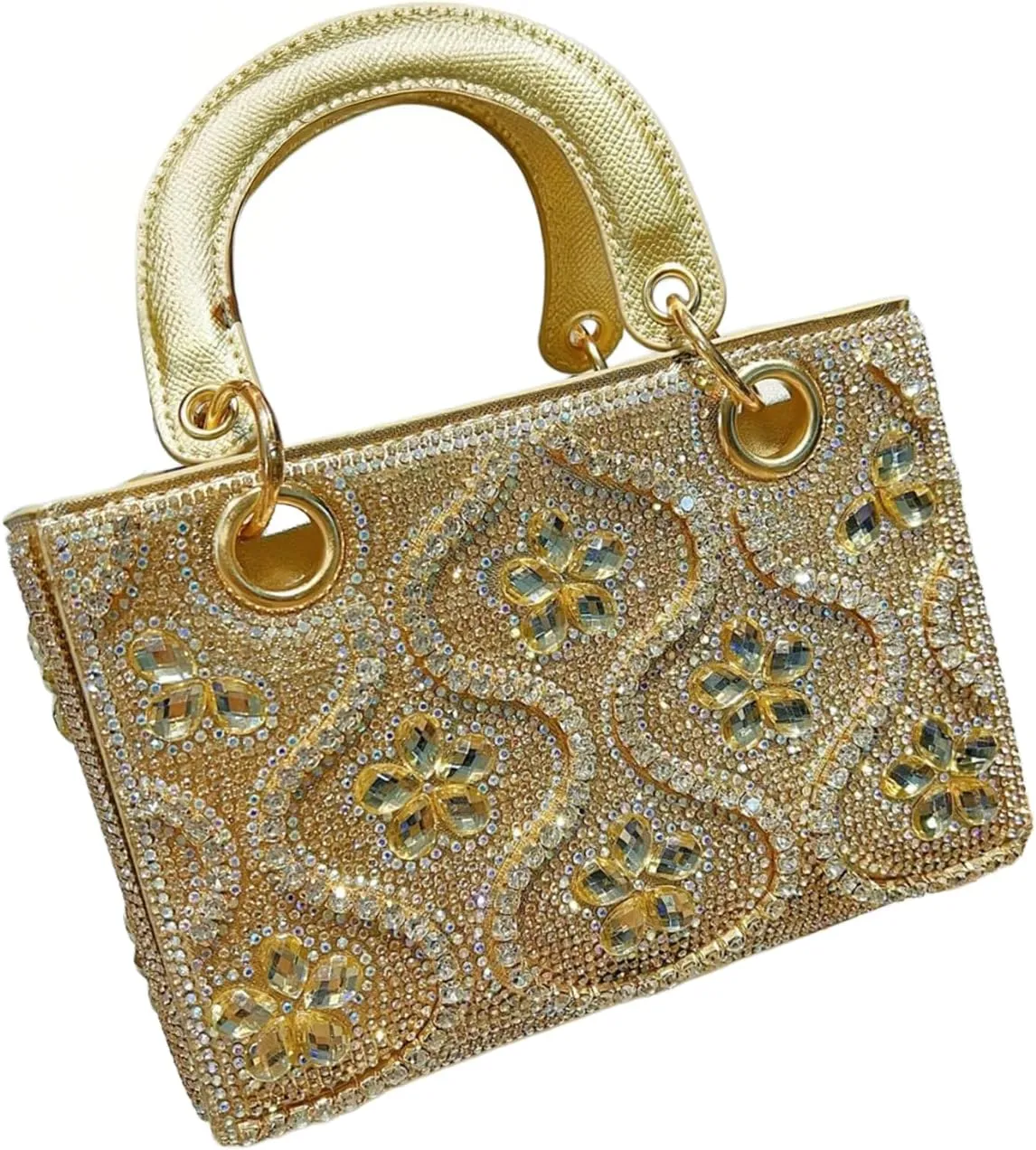 Beaded Purse hinestone Flower Print Evening Beaded Handbag for Women Dressy Wedding Guest Bag Party Bridal Accessory