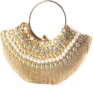 Beaded Purse Metal Handle Evening Beaded Handbag for Women Dressy vintage Wedding Guest Bag Party Bridal Accessory