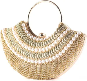 Beaded Purse Metal Handle Evening Beaded Handbag for Women Dressy vintage Wedding Guest Bag Party Bridal Accessory