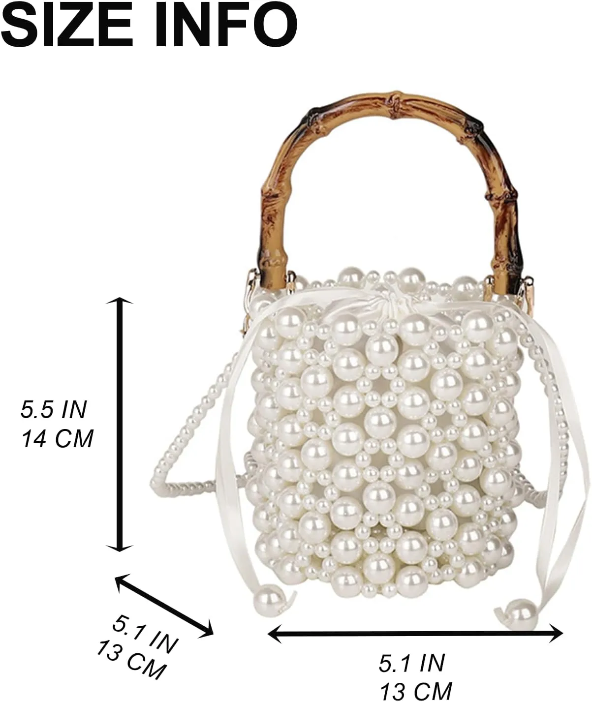 Beaded Purse Pearl Bamboo Beaded Handbag for Women Drawstring Dressy Wedding Guest Bag Party Bridal Accessory