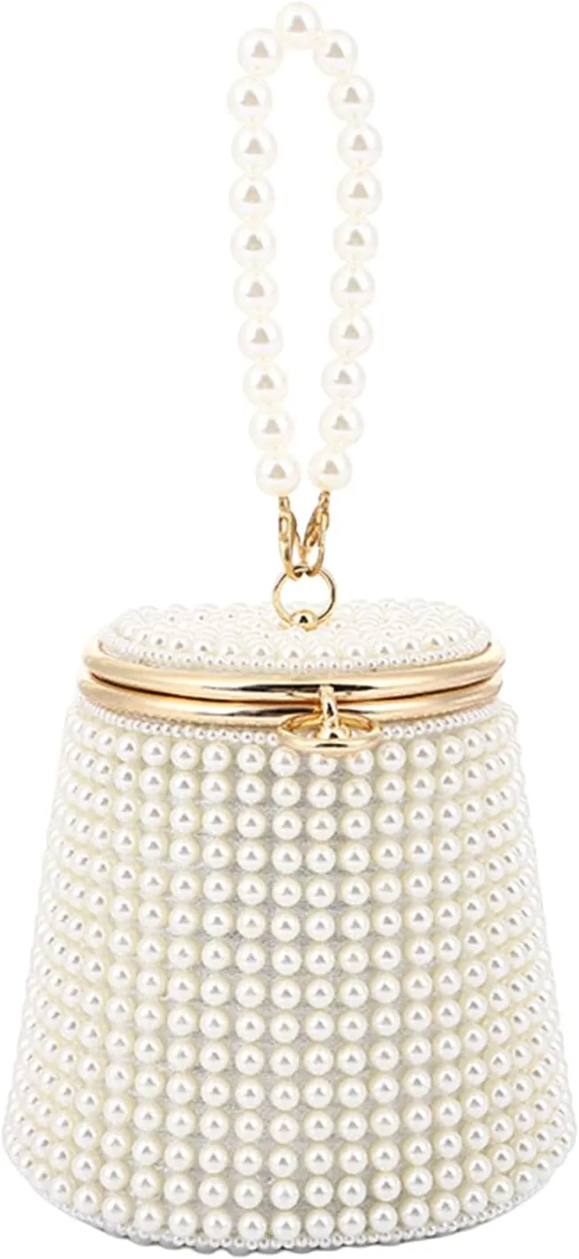 Beaded Purse Pearl Beaded Bucket Handbag for Women Evening Dressy Fashionable Wedding Guest Bag Party Bridal Accessory Gift