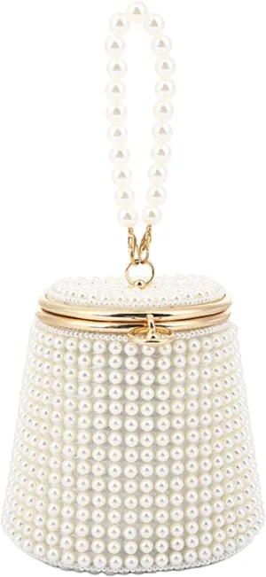 Beaded Purse Pearl Beaded Bucket Handbag for Women Evening Dressy Fashionable Wedding Guest Bag Party Bridal Accessory Gift