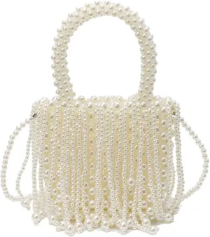 Beaded Purse Pearl Beaded Fringe Handbag for Women Bags Dressy French Fashionable Wedding Guest Clutch Party Bridal Accessory