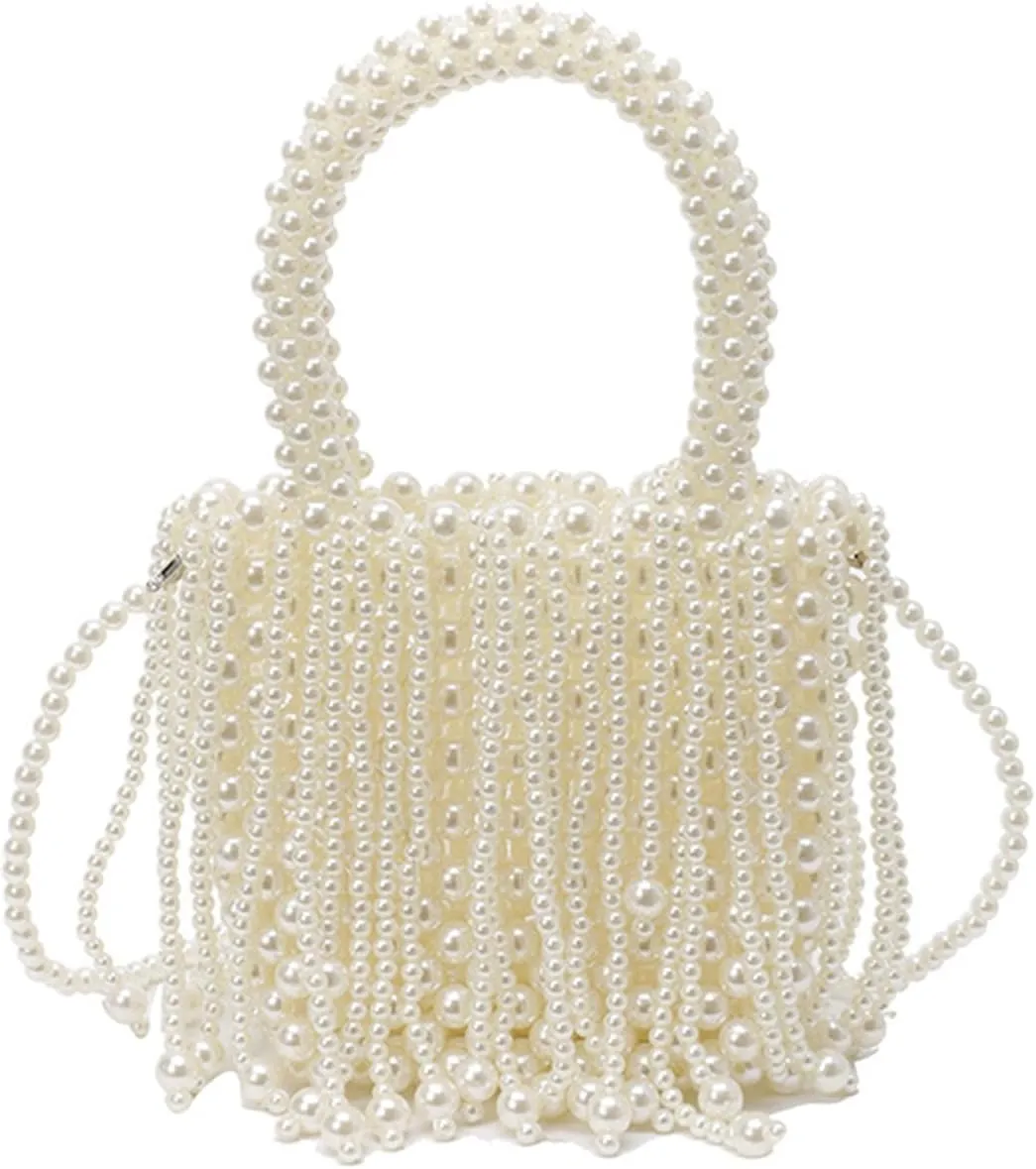 Beaded Purse Pearl Beaded Fringe Handbag for Women Bags Dressy French Fashionable Wedding Guest Clutch Party Bridal Accessory