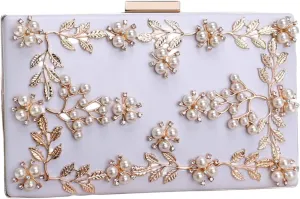 Beaded Purse Pearl Beaded Handbag Floral Embellished Dressy Evening Clutch for Women Weeding Party Bridal Accessory Bag