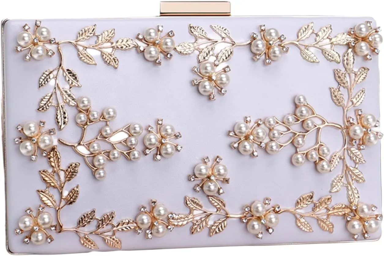 Beaded Purse Pearl Beaded Handbag Floral Embellished Dressy Evening Clutch for Women Weeding Party Bridal Accessory Bag