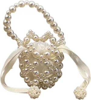 Beaded Purse Pearl Beaded Handbag for Women Crossbody Bags Drawstring Dressy Wedding Guest Clutch Party Bridal Accessory