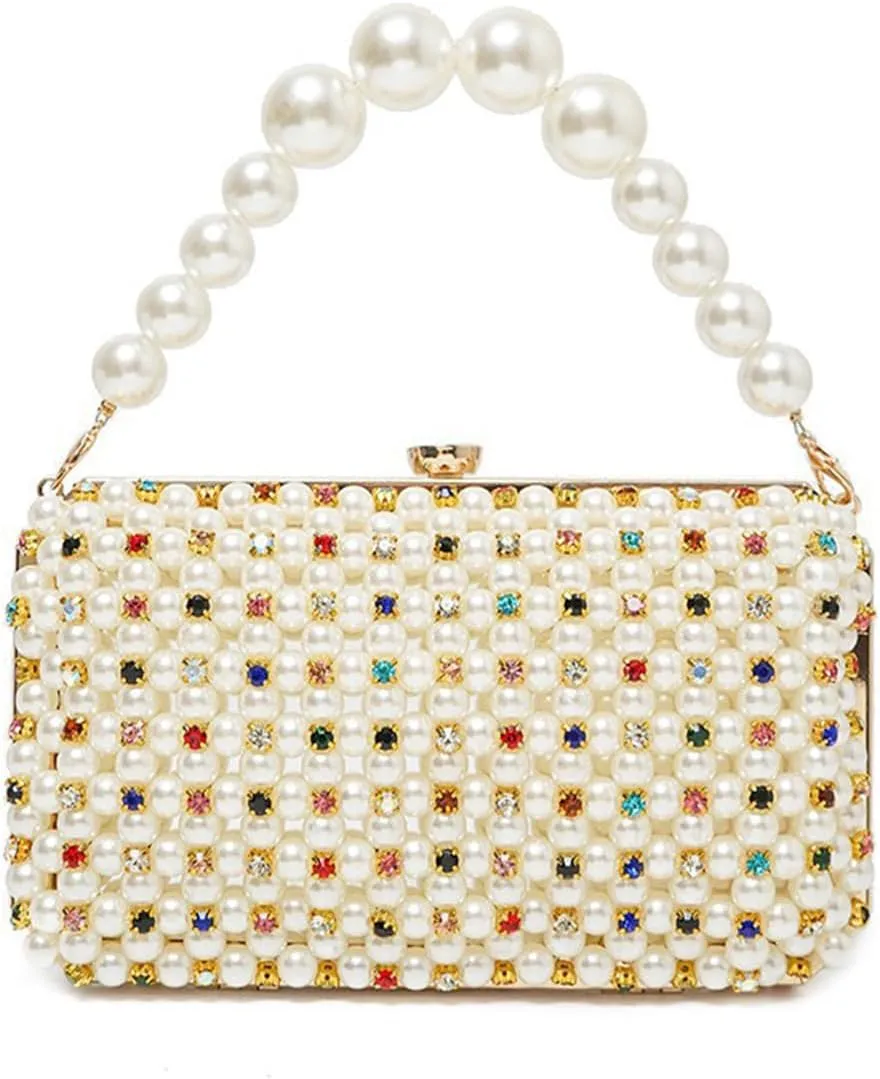 Beaded Purse Pearl Diamond Beaded Handbag Dressy Evening Clutch for Women Weeding Guest Party Bridal Accessory Bag