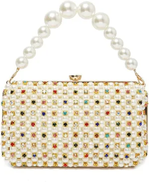 Beaded Purse Pearl Diamond Beaded Handbag Dressy Evening Clutch for Women Weeding Guest Party Bridal Accessory Bag