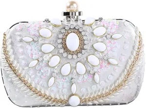 Beaded Purse Pearl Diamond Beaded Handbag for Women Satin Dressy Evening Wedding Guest Bag Party Bridal Accessory
