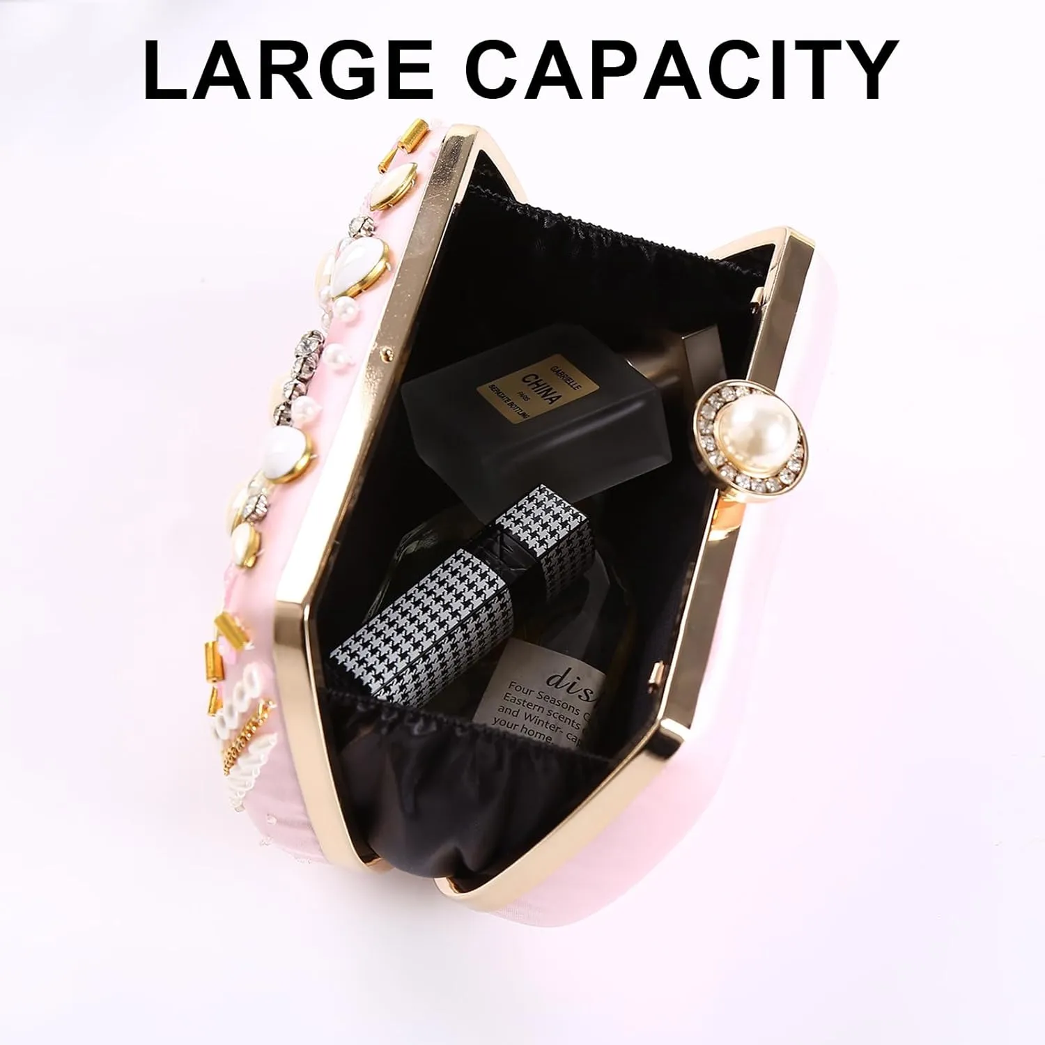 Beaded Purse Pearl Diamond Beaded Handbag for Women Satin Dressy Evening Wedding Guest Bag Party Bridal Accessory