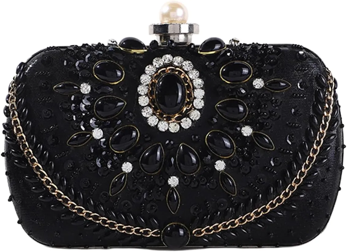 Beaded Purse Pearl Diamond Beaded Handbag for Women Satin Dressy Evening Wedding Guest Bag Party Bridal Accessory