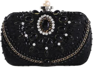 Beaded Purse Pearl Diamond Beaded Handbag for Women Satin Dressy Evening Wedding Guest Bag Party Bridal Accessory