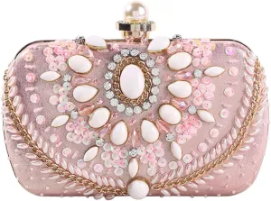 Beaded Purse Pearl Diamond Beaded Handbag for Women Satin Dressy Evening Wedding Guest Bag Party Bridal Accessory