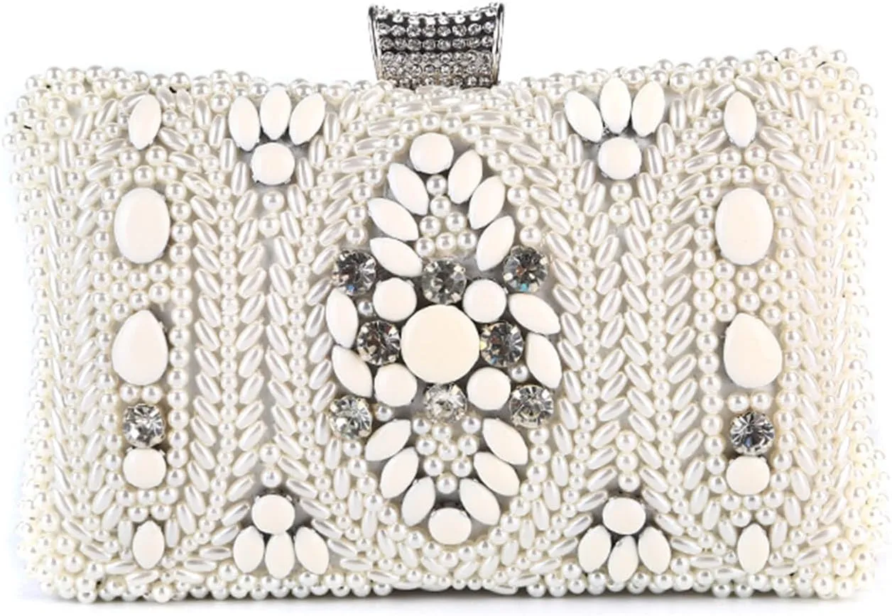 Beaded Purse Pearl Diamond Evening Boho Beaded Handbag for Women Dressy vintage Wedding Guest Bag Party Bridal Accessory