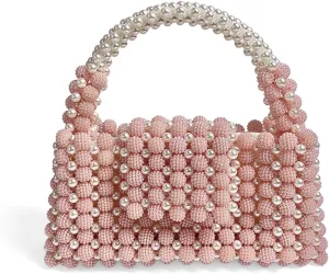Beaded Purse Pearl Dressy Evening Beaded Top Hand Handbag for Women Sweet Wedding Guest Bag Party Bridal Accessory