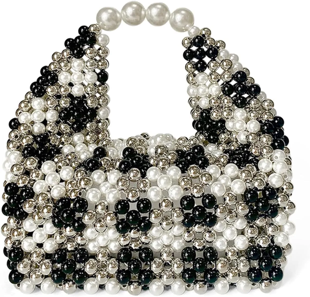 Beaded Purse Pearl Gingham Beaded Handbag Pillow Bags for Women Evening Dressy Party Sweet Purse for Wedding Guest